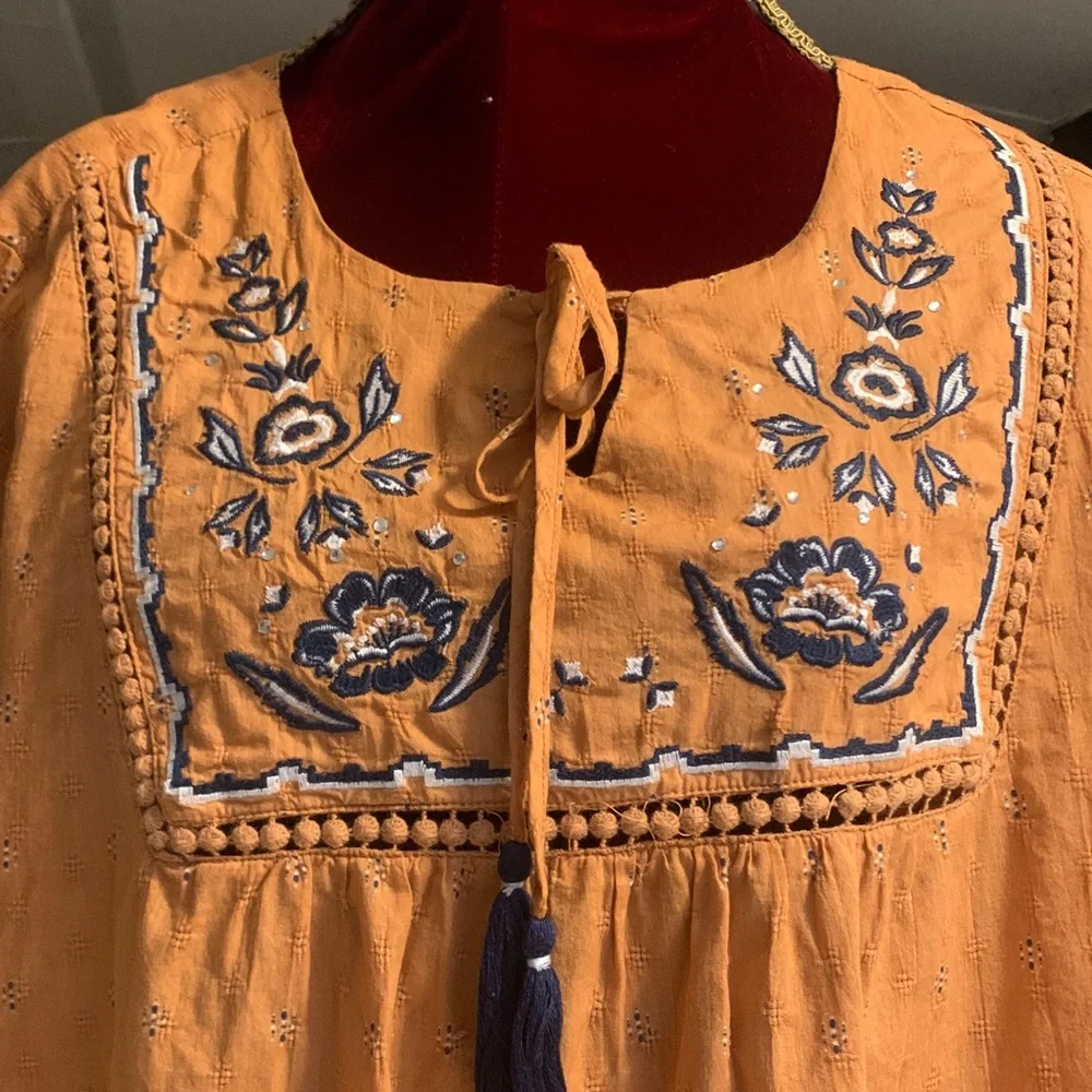 Dressbarn Embroidered Mustard Peasant Blouse - Picture 2 of 9